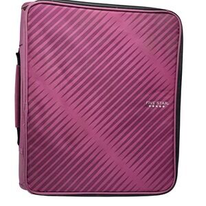 Five Star Zippered Binder Organizer Portfolio Purple Diagonal Stripe Case